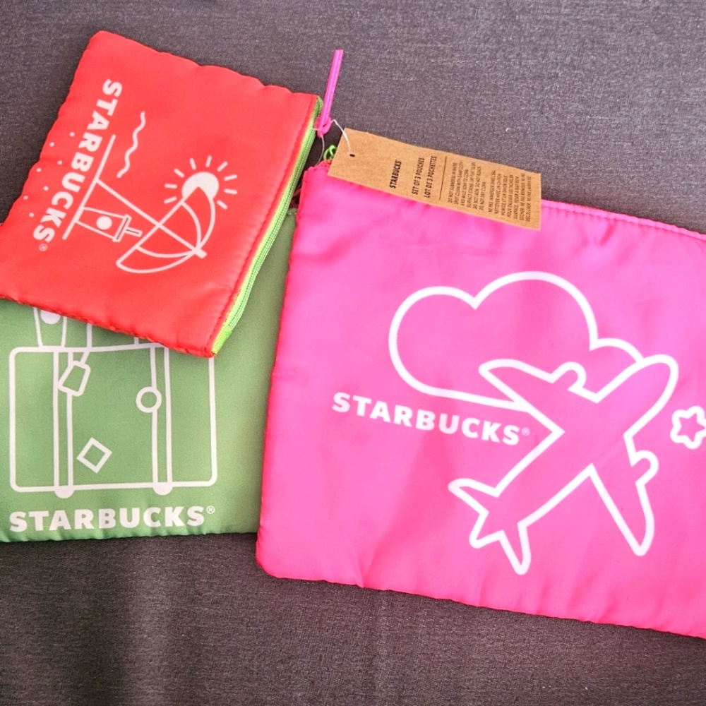 💜 Starbucks Cosmetic Pouch Set Of 3 Pouches ~ Coin ~ Summer ~ Vacation~ NWT